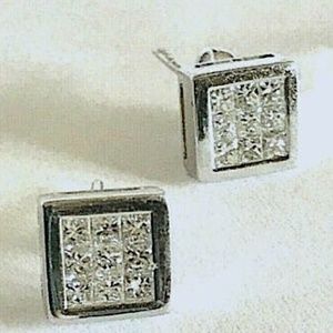 18kt 1.04ct Princess Cut Real Diamond Earrings